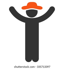 Hands Up Agent vector icon. Style is bicolor flat symbol, orange and gray colors, rounded angles, white background.