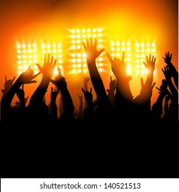 Hands in The Air - fans at a concert. Vector illustration