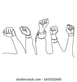 hands in the air. strike. vector contour image of hands. one continuous line