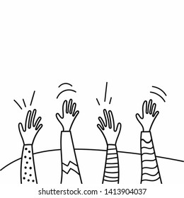 Hands in the air, hands up, high five, applause, hello. Hand drawn vector illustration. Comic or cartoon style