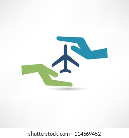 Hands and aircraft. The concept of safe flight.