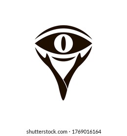 Hands with all seeing eye. Palmistry concept. All seeing eye sign. Vector illustration. Spirituality, astrology and esoteric concept.