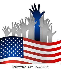 Hands and american flag, vector illustration