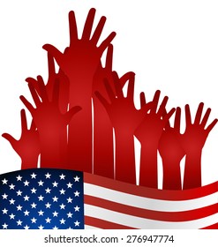 Hands and american flag, vector illustration