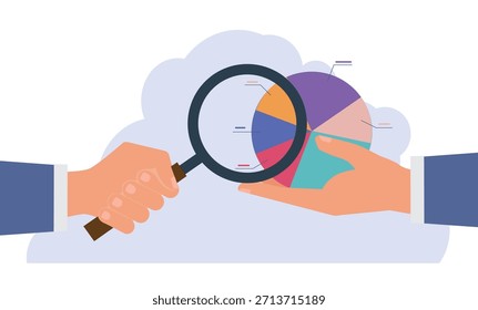 Manos analizando gráfico circular. Análisis de ingresos y ahorros, control de la asignación presupuestaria, trabajo en equipo, aumento de la Cartera de la inversión, distribución de la inversión en alianzas