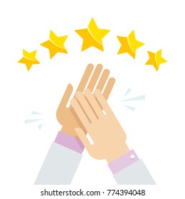Hands applaud, positive five star feedback. Vector illustration flat