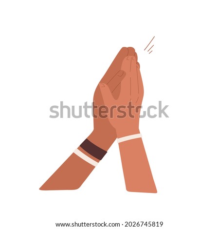 Hands applauding and clapping. Bravo expression by applause. Folded prayer palms praying. Gesture of respect, admiration and congratulations. Flat vector illustration isolated on white background