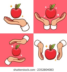 hands with apple fruit set