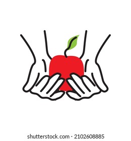 hands with an apple icon line