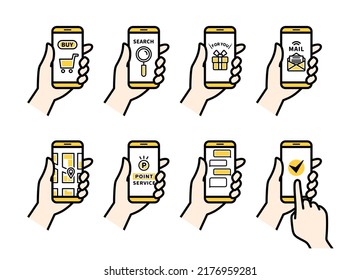 Hände und Anwendungen, die ein Smartphone besitzen.