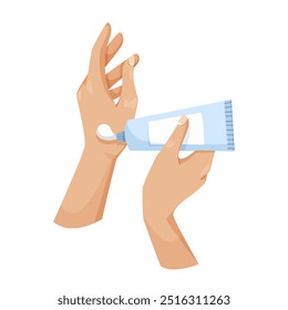Hands applying cream on arm illustration. Vector illustration