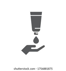 Hands applying lotion cream vector icon symbol isolated on white background