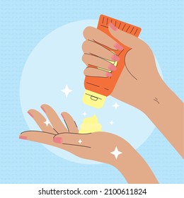 hands applying lotion illustration design