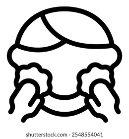 Mãos aplicando espuma de sabão no rosto, promovendo higiene e cuidados da pele em uma representação visual simples, mas eficaz