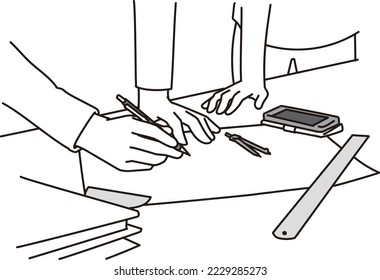 Hands of an architect drawing a house