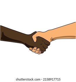 Hands arms handshake different race multinational friends antiracism issue help together,vector cartoon illustration isolated on white background.Business relationship and friendship concept