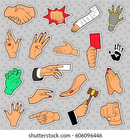 Hands and Arms Set with Different Signs for Scrapbook, Prints and Stickers. Vector doodle