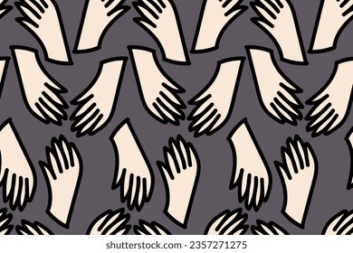 Hands, arms, touch, touching, connect, friendship, relationships. Cartoon illustration. Trendy, stylish, fashionable, seamless vector pattern for design and decoration.