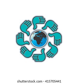 hands around globe vector illustration
