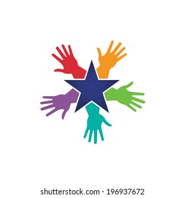 Hands around a star image. Vector icon