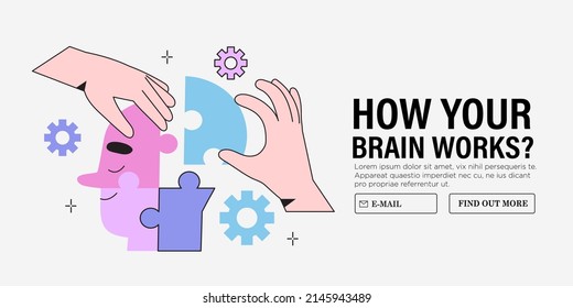 Hands arranging puzzle in form of human head. Concept people psychology. Mental health or psychological counselor help character improve well-being, prevent and alleviate distress and stress in life.