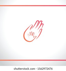 Hands baby and adult. Mother and child. Father and baby. Parent and kid. Maternity, parenting or help for children. Logo design template