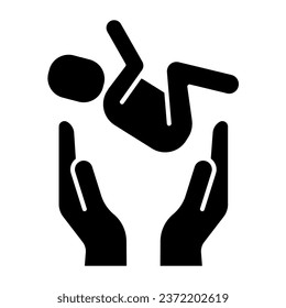 Hands and the baby solid icon. Two hand hold the baby properly glyph style pictogram on white background. Baby care signs for mobile concept and web design. Vector graphics