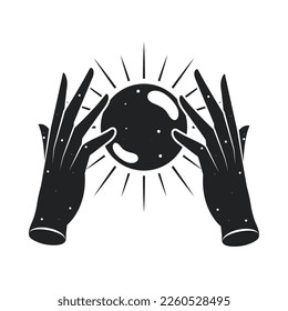 manos con icono esotérico incoloro aislado