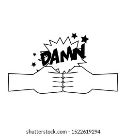 hands banging their fists and pop art style of damn word exclamation over white background, vector illustration