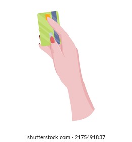 Manos con tarjeta bancaria. Contando, transfiriendo, dando, recibiendo, exprimiendo y mostrando dinero. Pago de bienes con tarjeta de crédito. Caridad. Operaciones bancarias. Ilustración vectorial.