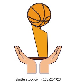 Hands with basketball trophy cup