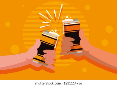 hands with beers cans isolated icon
