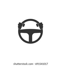 hands behind wheel icon. Vector illustration isolated on white background