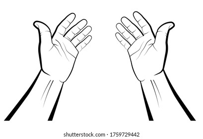 hands of a believer during prayer. Palms up. Namaz, Eid al-Adha Muslim holiday. Isolated vector on white background