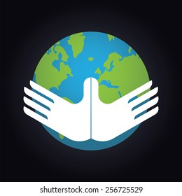 Hands as a bird with globe. 