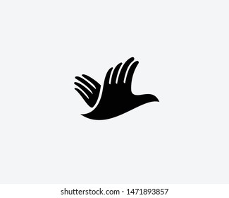 Hands Bird Logo Design. Fingers Wings Dove Freedom Vector Logotype