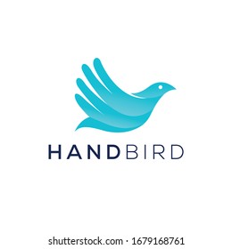 Hands bird logo design. Wings dove vector logotype stock illustration