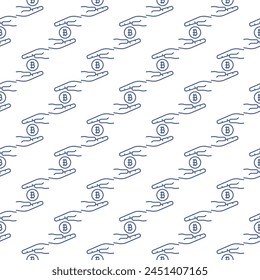 Hands with Bitcoin coin vector Cryptocurrency concept seamless pattern in outline style