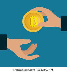 hands with bitcoin money