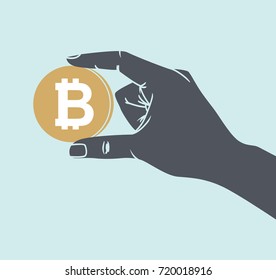 hands with bitcoin symbol
