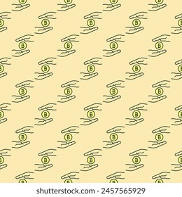 Hands with Bitcoin Token vector Cryptocurrency concept colored seamless pattern