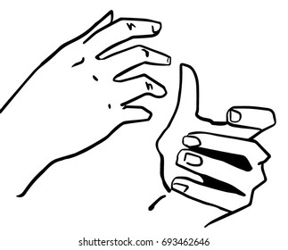 The hands black and white vector sketch, simple drawing. Part of a series.