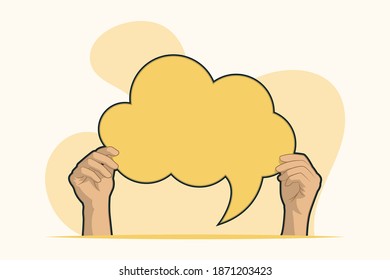 Hands with blank speech bubble concept for banner, poster, website, etc.