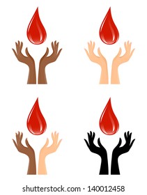 Hands and blood drop, set of graphics