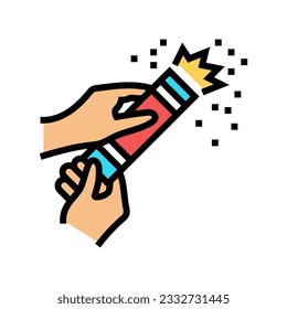 hands blow up the confetti popper color icon vector. hands blow up the confetti popper sign. isolated symbol illustration