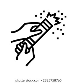 hands blow up the confetti popper line icon vector. hands blow up the confetti popper sign. isolated contour symbol black illustration