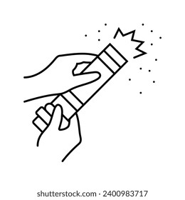 hands blow up the confetti popper line icon vector. hands blow up the confetti popper sign. isolated contour symbol black illustration