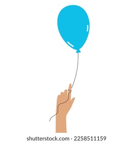 Hands with blue balloon. Modern flat vector illustration 