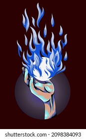 Hands With Blue Fireball Vector Illustration