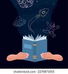hands with blue open book icon